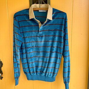 VINTAGE Turquoise Velour Stripe Banded Rugby Shirt